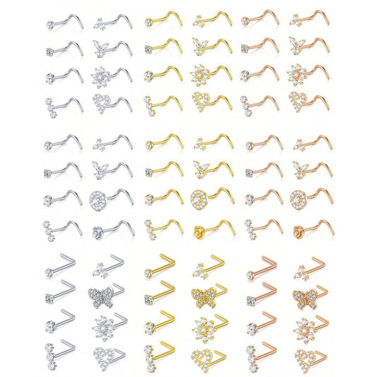 8Pcs/Set Nose Studs Rings For Women 18G 20G Corkscrew L Shaped Nose Screw Studs Nose Rings Studs Surgical Steel Nostril Nose Pie