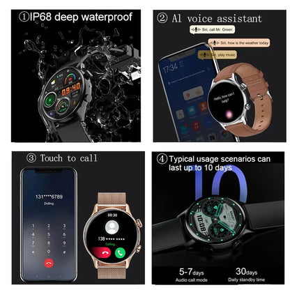 2026 New Smartwatch Women AMOLED HD Screen Always On Display Bluetooth Call IP68 Waterproof GPS Smart Men Watch For Android ios