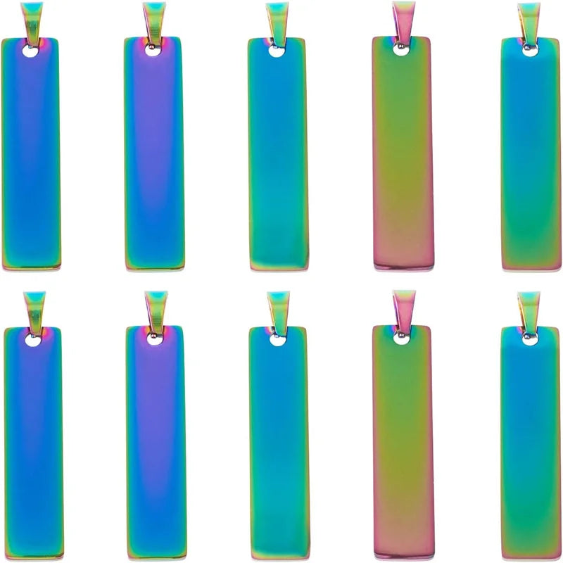 10PCS Blank Rectangle Dog Tag Stainless Steel Pendant Necklace Military Soldiers Metal Stamping Blanks Tags Wholesale