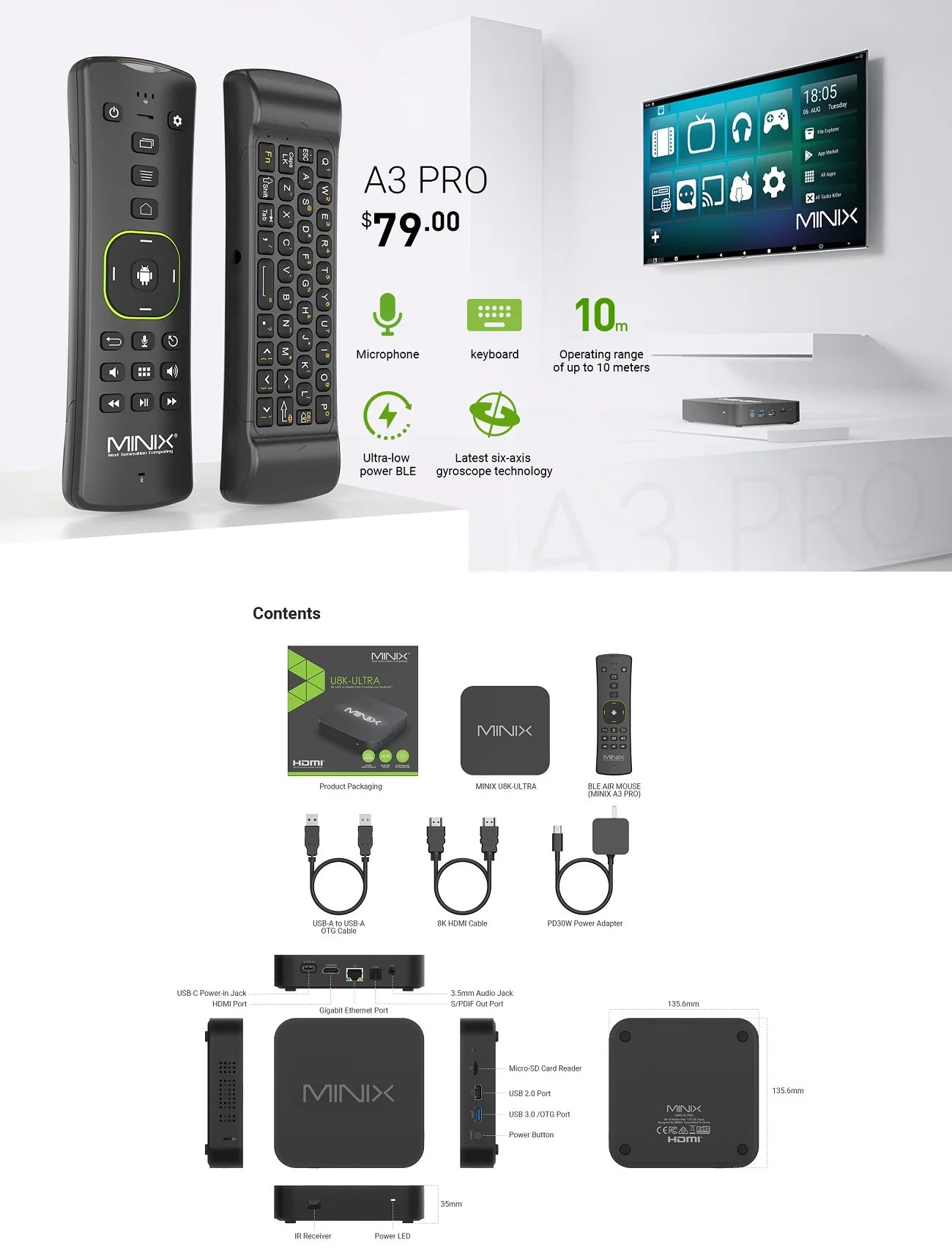 MINIX U8K Android TV box Streaming Media Player A3,live sports, Dolby Vision-Atmos, AI picture  enhancer, Google ,8K ITPV player