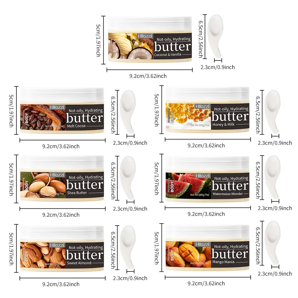 A variety of body butters for face and body moisturizing, hydrating, making the skin firm, smooth and elastic fragrance