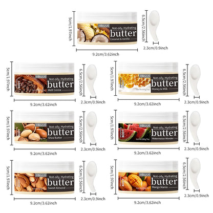 A variety of body butters for face and body moisturizing, hydrating, making the skin firm, smooth and elastic fragrance