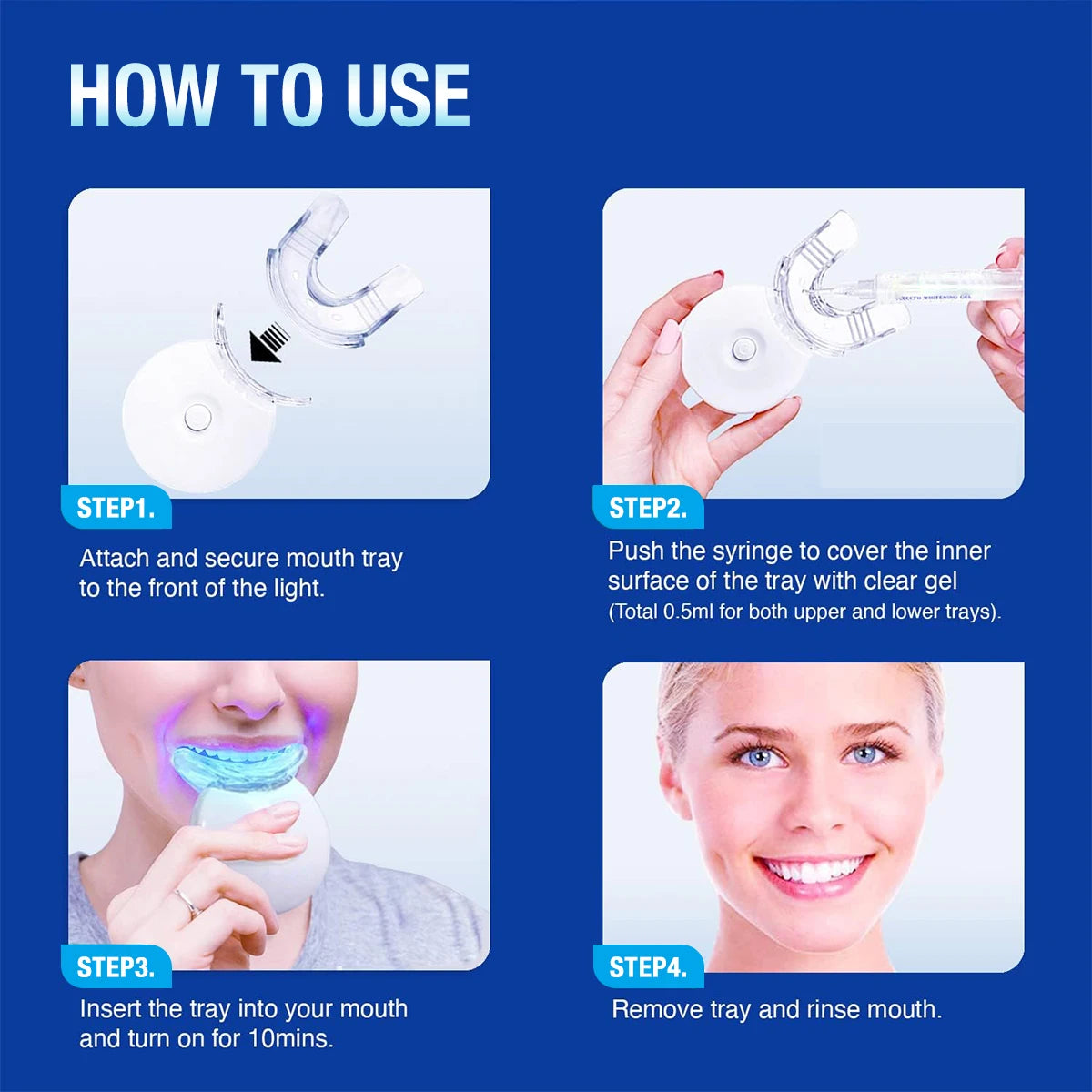 Teeth Whitening Kit - 5X LED Light Tooth Whitener, Mouth Trays, 3 Remineralizing Gel and 56 Teeth Whitening Strips