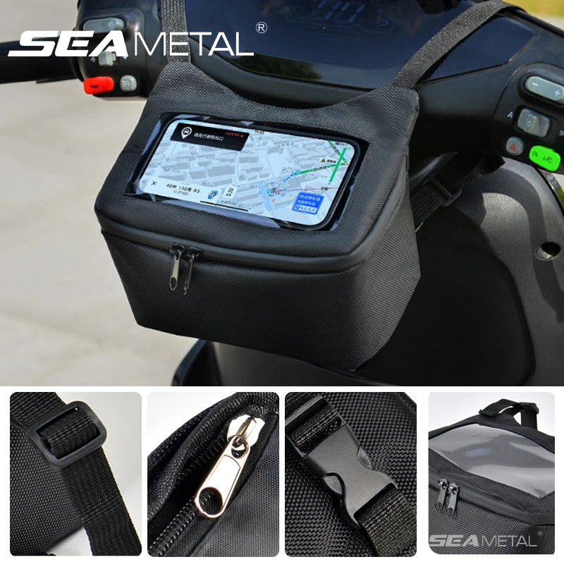 SEAMETAL Motorcycle Storage Bag Waterproof Oxford Cloth Hanging Storage Organizer with Transparent Pocket for Phone Navigation