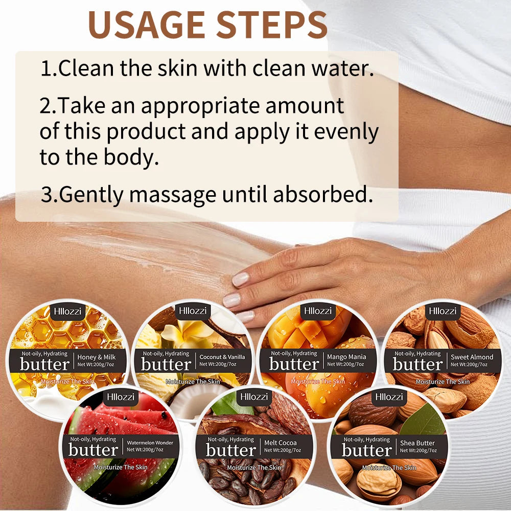 A variety of body butters for face and body moisturizing, hydrating, making the skin firm, smooth and elastic fragrance