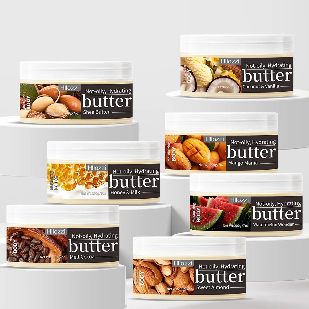 A variety of body butters for face and body moisturizing, hydrating, making the skin firm, smooth and elastic fragrance
