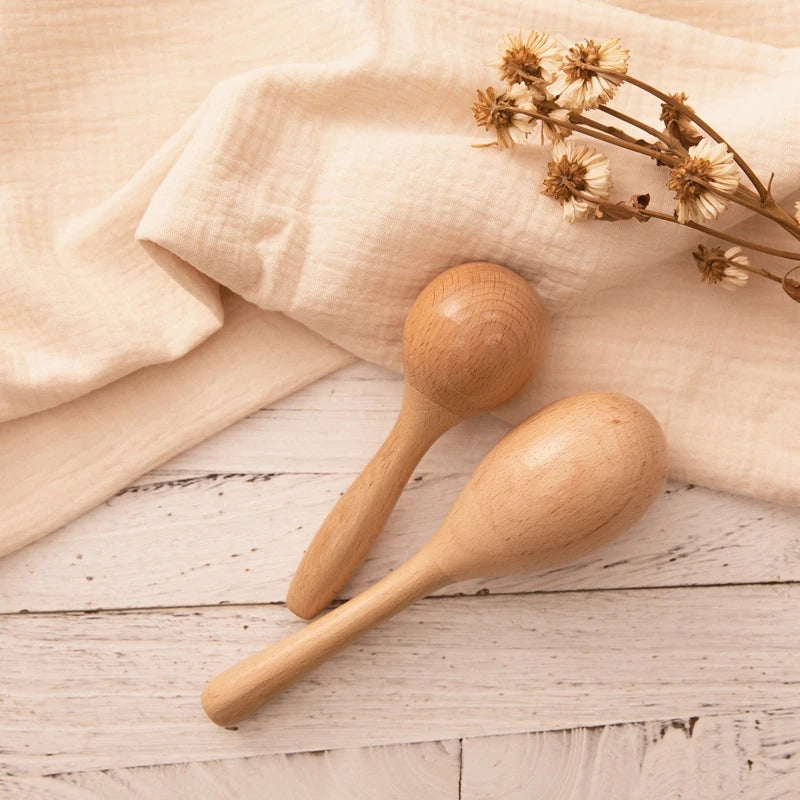 1pc Baby Wooden Rettle Toys Beech Sand Hammer Musical Toy Instrument Sound Early Educational Funny Toys For Children Kids Gift