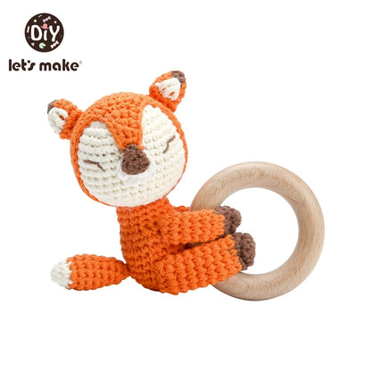 Baby Rattle Toys Cartoon Crochet Animal New DIY Beech Wood Bracelet BPA Free Baby Teether Newborn Educational Toy Gift