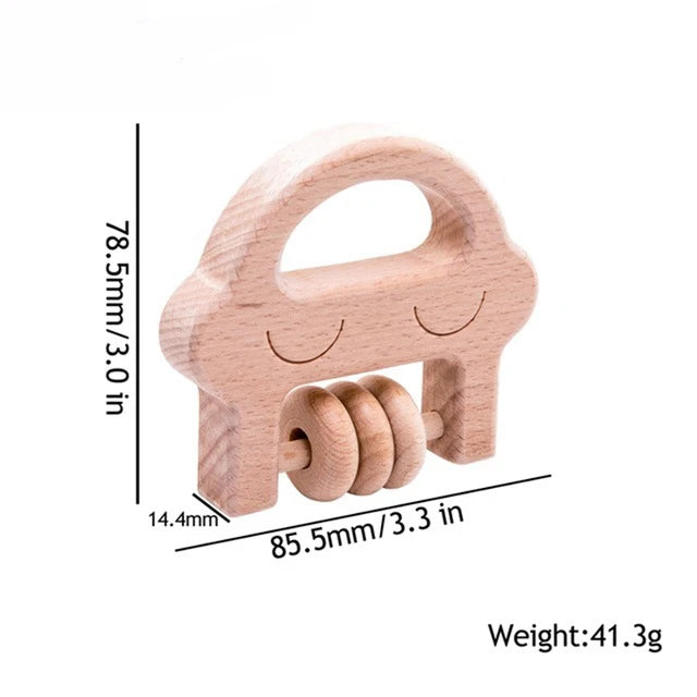 1pc Baby Toy Beech Bear Hand Teething Baby Rattles Wood Ring Cartoon Car Play Gym Montessori Stroller Toy Educational Toys
