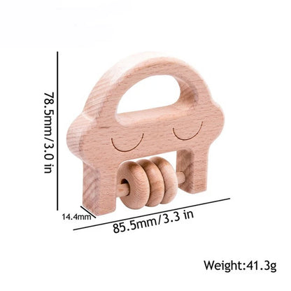1pc Baby Toy Beech Bear Hand Teething Baby Rattles Wood Ring Cartoon Car Play Gym Montessori Stroller Toy Educational Toys