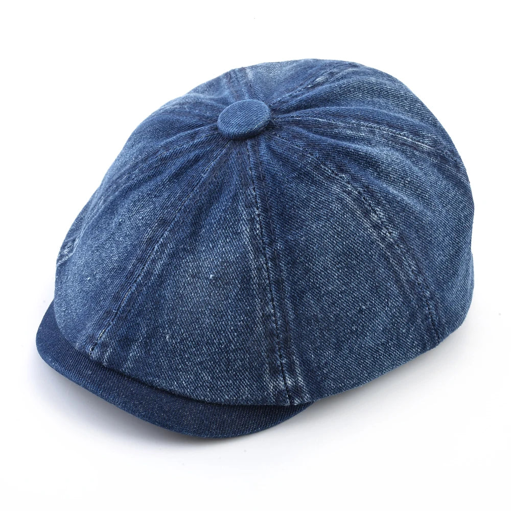 Men's Beret Hat New Fashion Newsboy Caps Male Outdoor Streetwear Berets Washed Denim Peaked Cap Men Casual Vintage Boina Hats