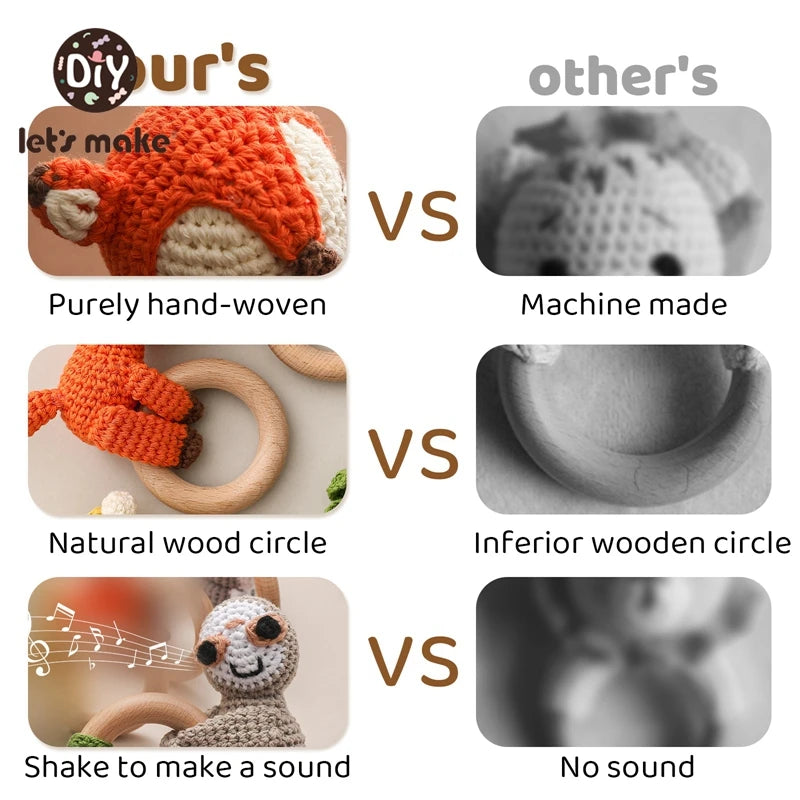 Baby Rattle Toys Cartoon Crochet Animal New DIY Beech Wood Bracelet BPA Free Baby Teether Newborn Educational Toy Gift