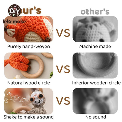 Baby Rattle Toys Cartoon Crochet Animal New DIY Beech Wood Bracelet BPA Free Baby Teether Newborn Educational Toy Gift