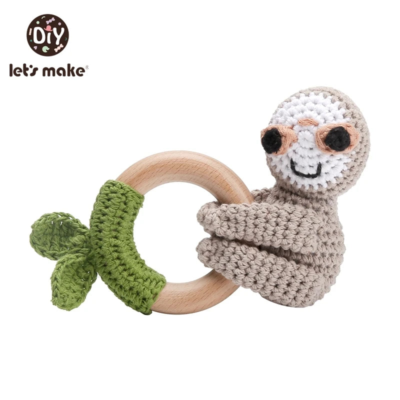 Baby Rattle Toys Cartoon Crochet Animal New DIY Beech Wood Bracelet BPA Free Baby Teether Newborn Educational Toy Gift