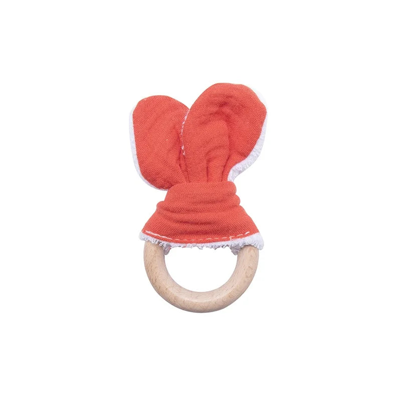 Baby Rattle Toys For Children 1Pc Smooth Beech Wood Teething Crochet Elk Fox Bear Teether Montessori Educational Toys For Kids