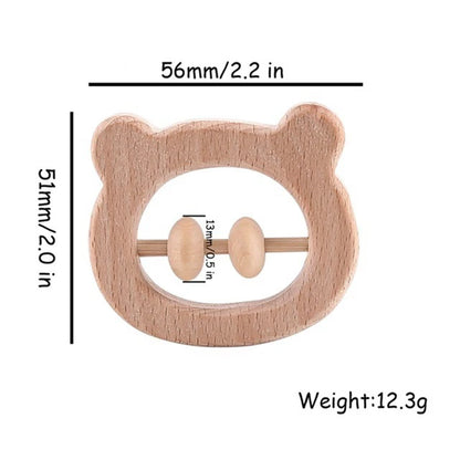 1pc Baby Toy Beech Bear Hand Teething Baby Rattles Wood Ring Cartoon Car Play Gym Montessori Stroller Toy Educational Toys