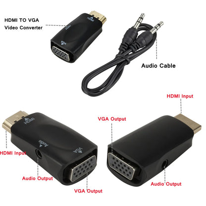 Male to Female HDMI-compatible to VGA Adapter HD 1080P Audio Cable Converter For PC Laptop TV Box Computer Display Projector