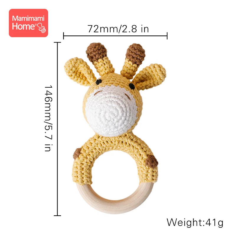 1Pc Baby Wooden Teether Crochet Giraffe Rattle Toy BPA Free Wood Rodent Rattle Baby Mobile Gym Educational Toys