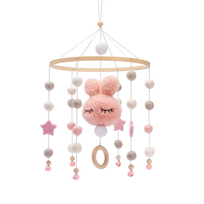 Baby Wooden Rattles Bed Bell Soft Felt Cartoon Elephant Cloudy Star Hanging Bed Bell Mobile Crib Montessori Education Toys