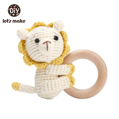 Baby Rattle Toys Cartoon Crochet Animal New DIY Beech Wood Bracelet BPA Free Baby Teether Newborn Educational Toy Gift