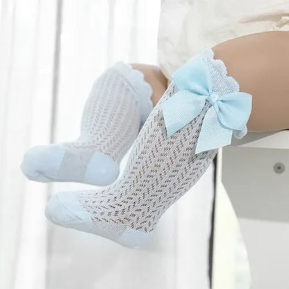 lawadka Baby Girl Socks Toddler Baby Bow Cotton Summer Mesh Baby Knee Socks Newborn Infant Non-slip Long Baby Boys Socks 0-2T