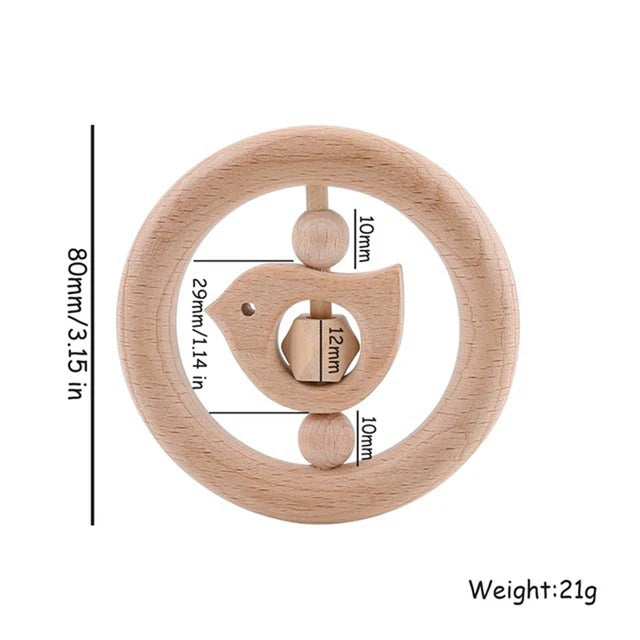 1pc Baby Toy Beech Bear Hand Teething Baby Rattles Wood Ring Cartoon Car Play Gym Montessori Stroller Toy Educational Toys
