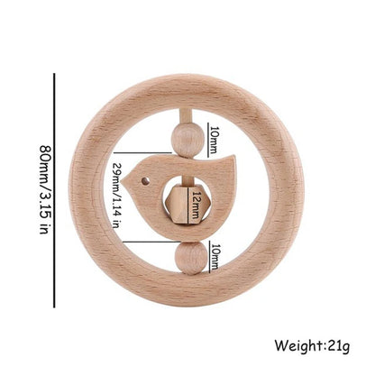 1pc Baby Toy Beech Bear Hand Teething Baby Rattles Wood Ring Cartoon Car Play Gym Montessori Stroller Toy Educational Toys