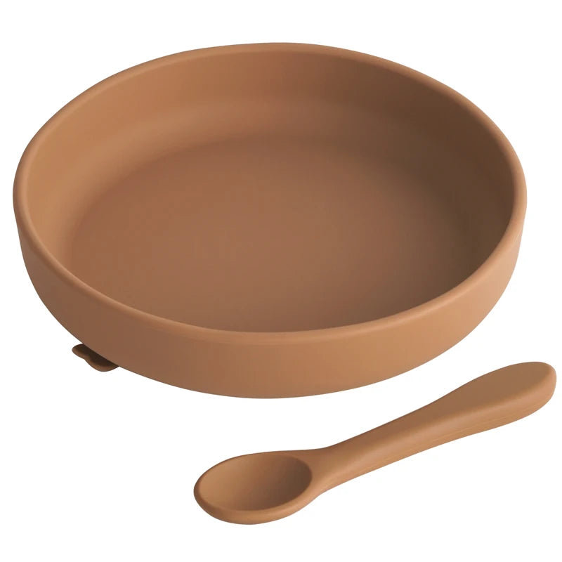 100%Food Grade Silicone Baby Feeding Plate Suction Tableware Spoon Waterproof Suction Bowl Kids Non-slip Children's Products