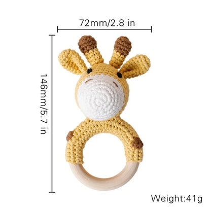 Baby Rattle Toys For Children 1Pc Smooth Beech Wood Teething Crochet Elk Fox Bear Teether Montessori Educational Toys For Kids
