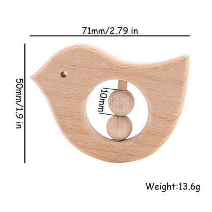 1pc Baby Toy Beech Bear Hand Teething Baby Rattles Wood Ring Cartoon Car Play Gym Montessori Stroller Toy Educational Toys