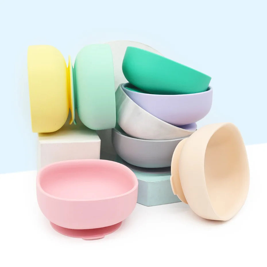 Food Grade Silicone Baby Feeding Plate Tableware Spoon Waterproof Suction Square Bowl Kids Non-slip Suction Children's Products