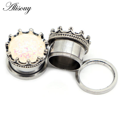 Alisouy 2pcs Water Drop Crystal Dangle Stainless Steel Ear Gauges Plugs Tunnel Expander Earring Stretcher Piercing Body Jewelry
