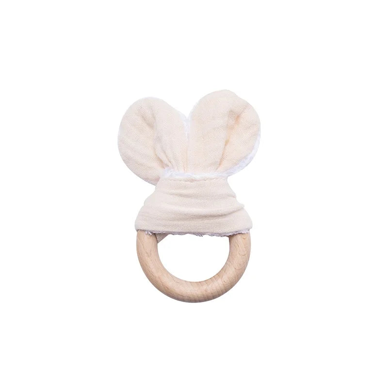 Baby Rattle Toys For Children 1Pc Smooth Beech Wood Teething Crochet Elk Fox Bear Teether Montessori Educational Toys For Kids