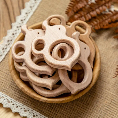 10pc Baby Wooden Teether Beech Bee Pacifier Teeth Pendant Wooden Baby Gym Toys Montessori Animals Baby Products Newborn Gift Kid