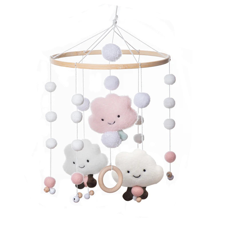 Baby Wooden Rattles Bed Bell Soft Felt Cartoon Elephant Cloudy Star Hanging Bed Bell Mobile Crib Montessori Education Toys