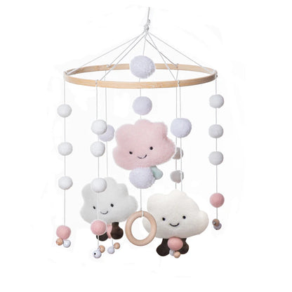 Baby Wooden Rattles Bed Bell Soft Felt Cartoon Elephant Cloudy Star Hanging Bed Bell Mobile Crib Montessori Education Toys