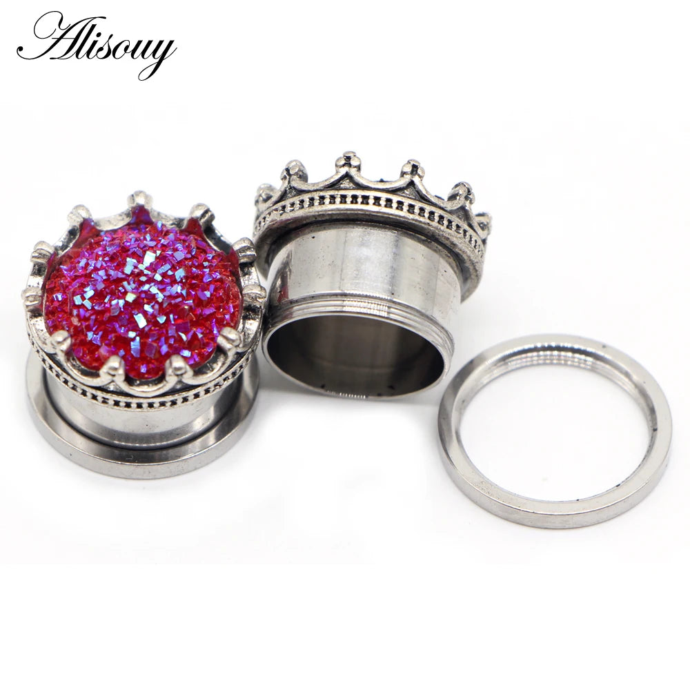 Alisouy 2pcs Water Drop Crystal Dangle Stainless Steel Ear Gauges Plugs Tunnel Expander Earring Stretcher Piercing Body Jewelry