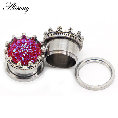 Alisouy 2pcs Water Drop Crystal Dangle Stainless Steel Ear Gauges Plugs Tunnel Expander Earring Stretcher Piercing Body Jewelry