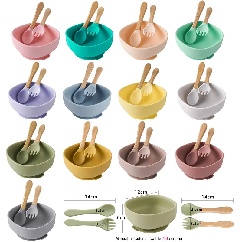 Food Grade Silicone Baby Feeding Plate Tableware Spoon Waterproof Suction Square Bowl Kids Non-slip Suction Children's Products
