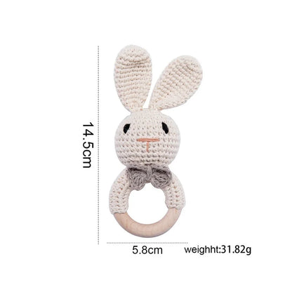 Baby Rattle Toys For Children 1Pc Smooth Beech Wood Teething Crochet Elk Fox Bear Teether Montessori Educational Toys For Kids