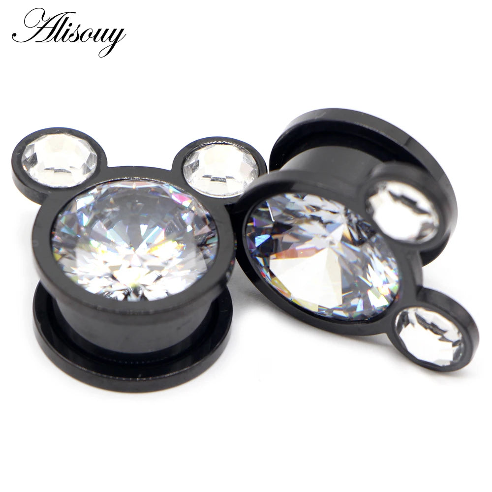 Alisouy 2pcs Water Drop Crystal Dangle Stainless Steel Ear Gauges Plugs Tunnel Expander Earring Stretcher Piercing Body Jewelry