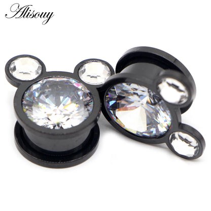 Alisouy 2pcs Water Drop Crystal Dangle Stainless Steel Ear Gauges Plugs Tunnel Expander Earring Stretcher Piercing Body Jewelry