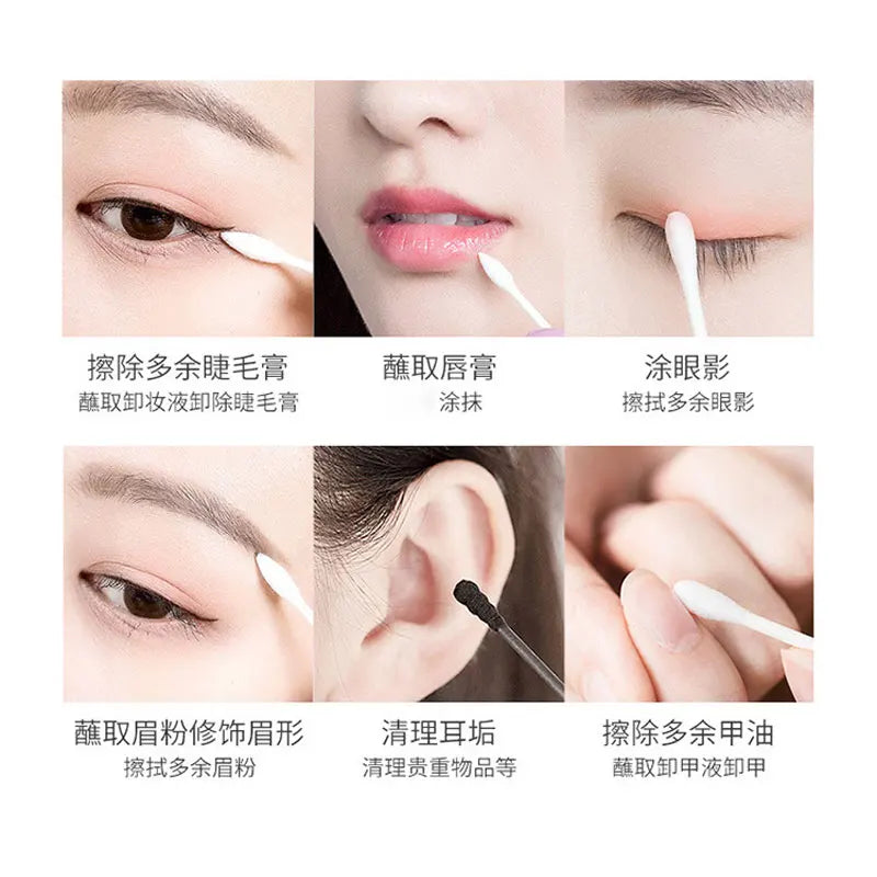 100pcs Double Head Cotton Swab Wood Sticks Disposable Buds Cotton For Beauty Makeup Nose Ears Cleaning Health Care Tools