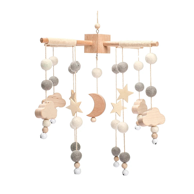 Baby Soft Felt Cartoon Wool Ball Seashell Rattles Hanging Bed Bell Newborn Mobile Crib Wooden Bracket Montessori Education Toys
