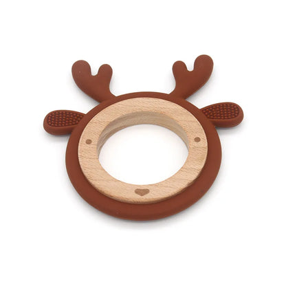 New Design Customized Cartoon Animals Baby Teether Toy 1PC Food Grade Wooden Ring Chewing Products Kids Molar Essentials