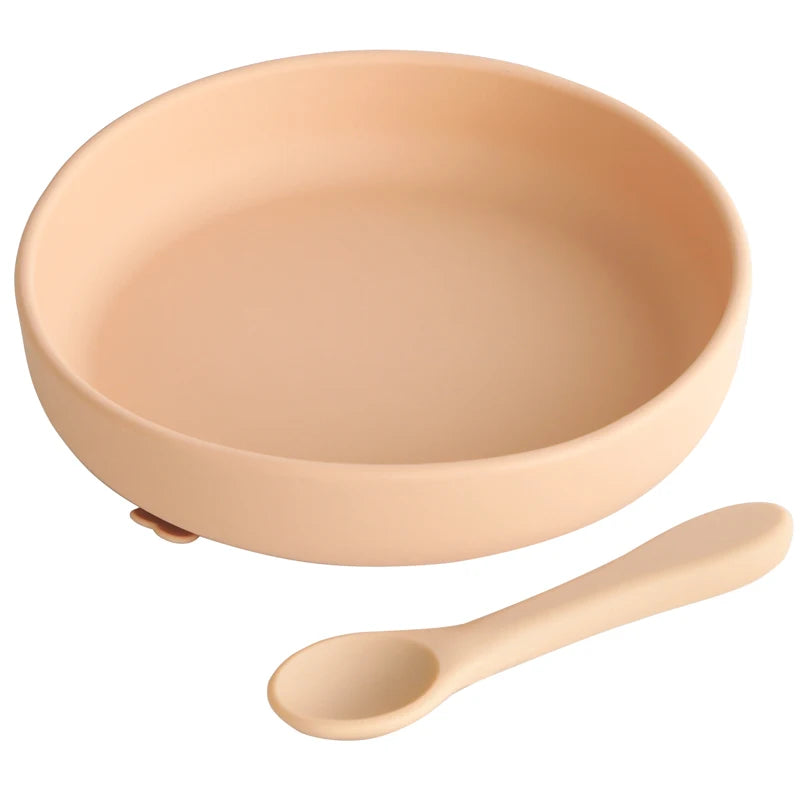 100%Food Grade Silicone Baby Feeding Plate Suction Tableware Spoon Waterproof Suction Bowl Kids Non-slip Children's Products