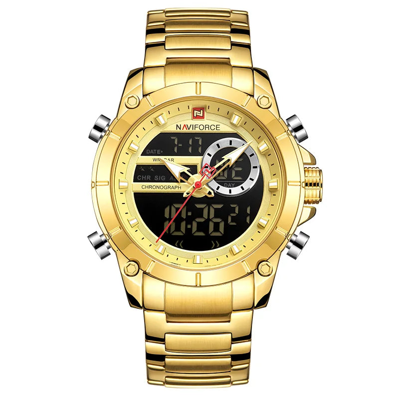 NAVIFORCE Top Luxury Men's Luxury Sports Military Watch All Steel Waterproof Shi Ying Digital Double Display Clock Relogio Mascu