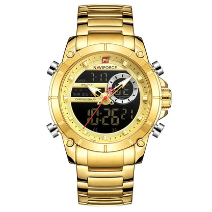 NAVIFORCE Top Luxury Men's Luxury Sports Military Watch All Steel Waterproof Shi Ying Digital Double Display Clock Relogio Mascu