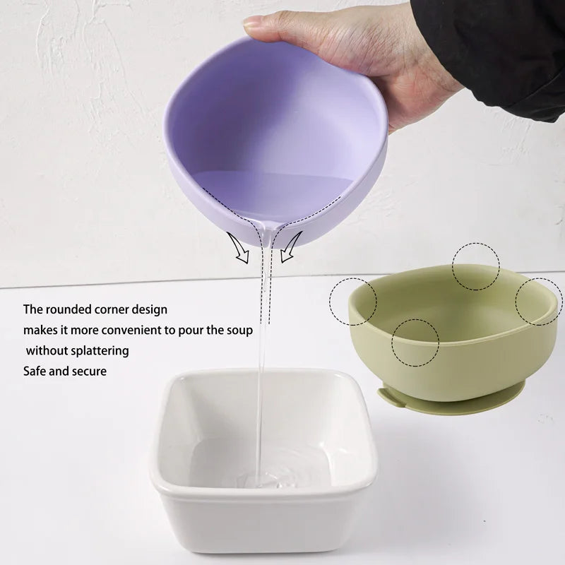 Food Grade Silicone Baby Feeding Plate Tableware Spoon Waterproof Suction Square Bowl Kids Non-slip Suction Children's Products