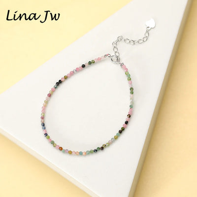 Natural Stone Beads  Bracelet on Hand Chain Luxury Jewelry 2MM with 925 Sterling Silver Bangle for Women Gift Wholesale